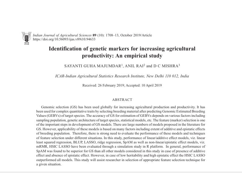 Identification of genetic markers for increasing agricultural productivity: An empirical study