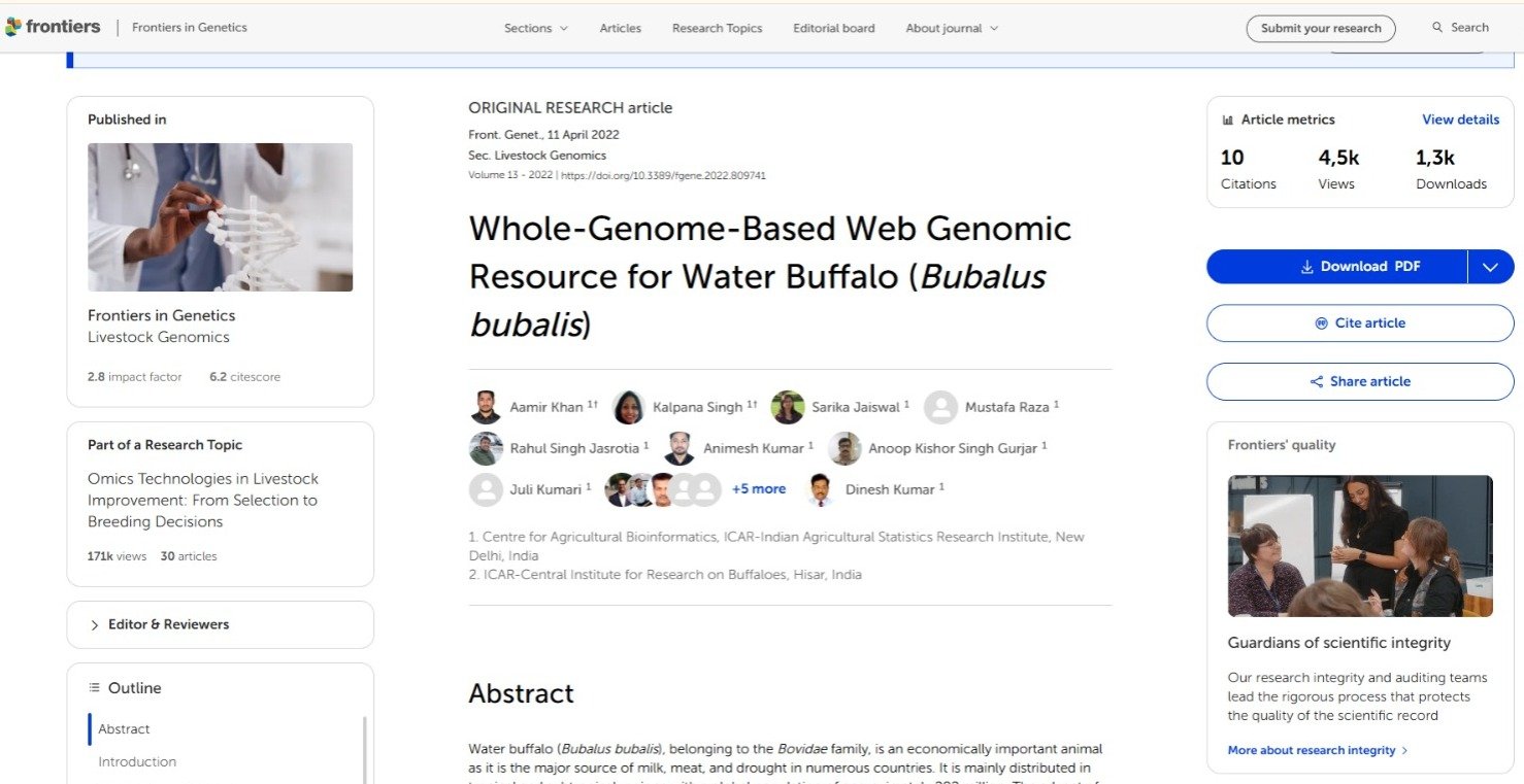 Whole Genome based web genomic resource for water buffalo (Bubalus bubalis).