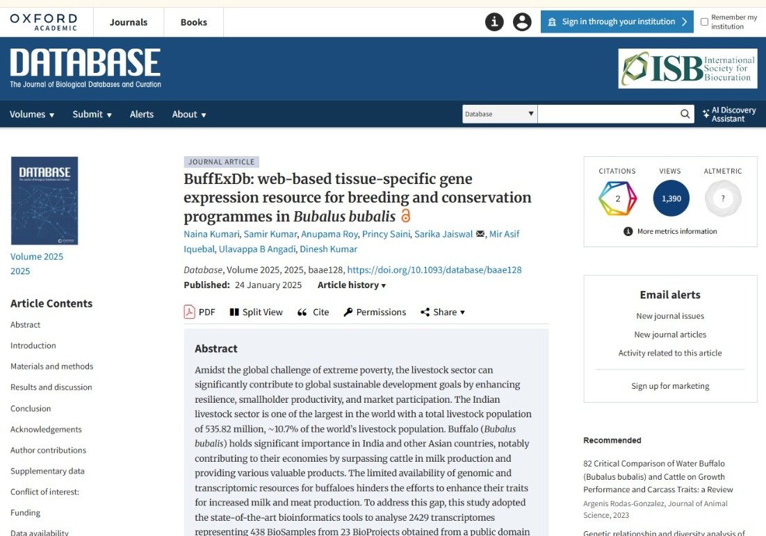 BuffExDb: Web-based tissue-specific gene expression resource for breeding and conservation programs in Bubalus bubalis.