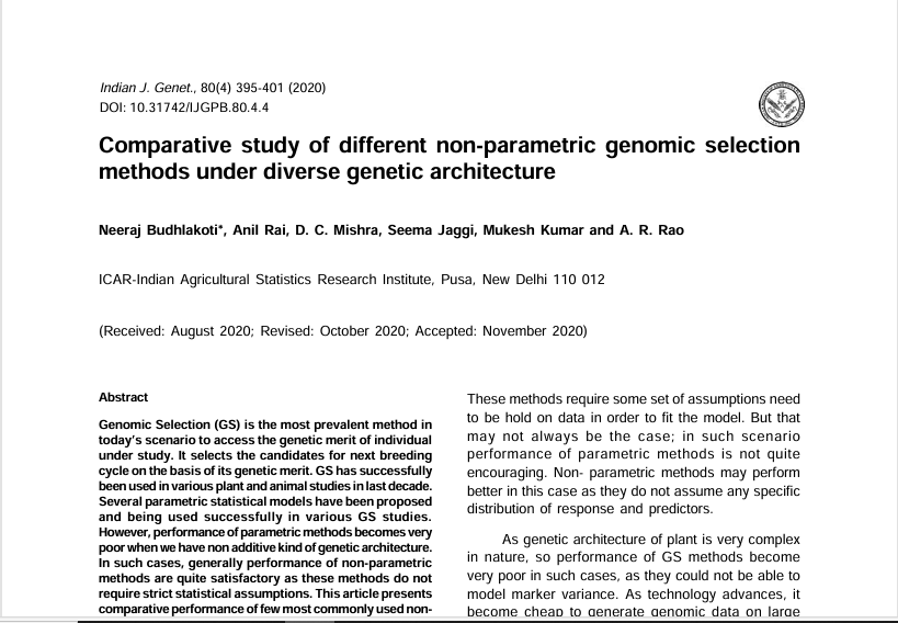 Comparative study of different non-parametric genomic selection methods under diverse genetic architecture.