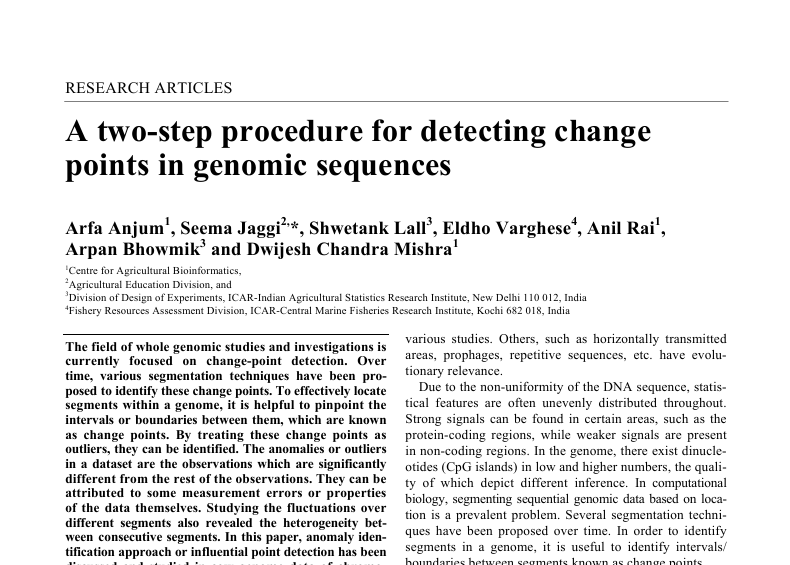 A two-step procedure for detecting change points in genomic sequences.