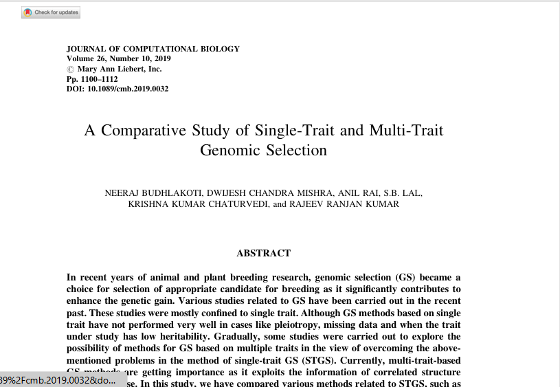 A Comparative Study of Single-Trait and Multi-Trait Genomic Selection.