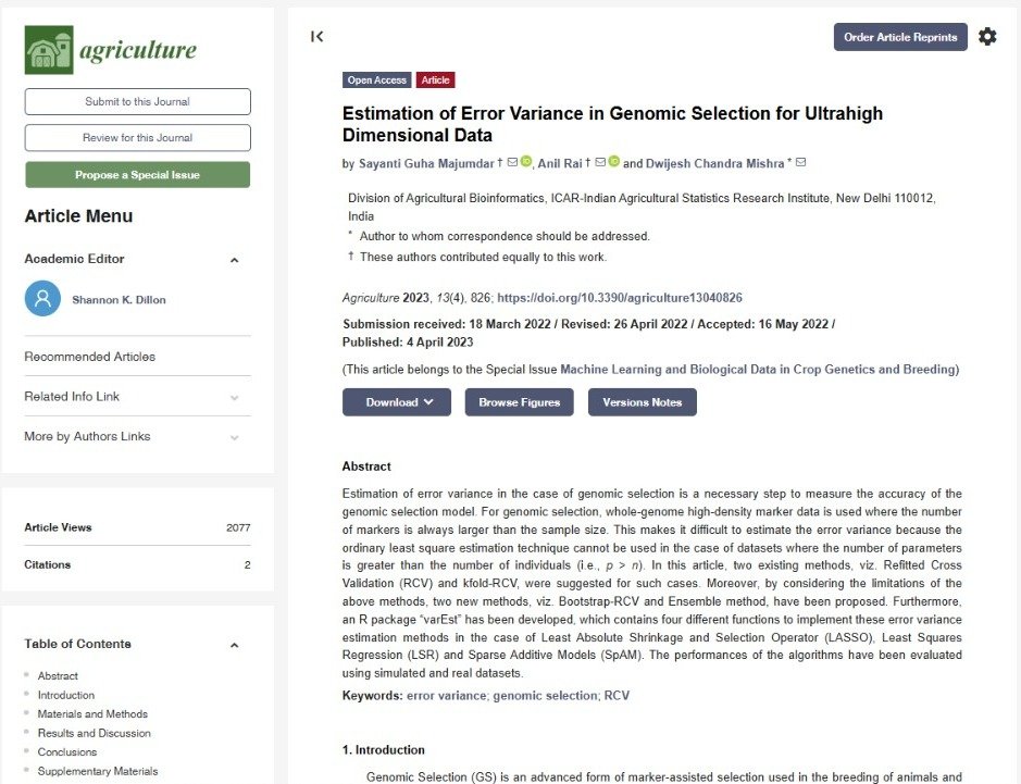 Estimation of Error Variance in Genomic Selection for Ultrahigh Dimensional Data.