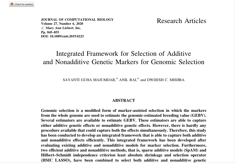 Integrated framework for selection of additive and nonadditive genetic markers for genomic selection.