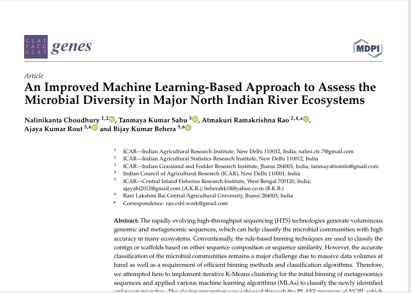 An Improved Machine Learning-Based Approach to Assess the Microbial Diversity in Major North Indian River Ecosystems