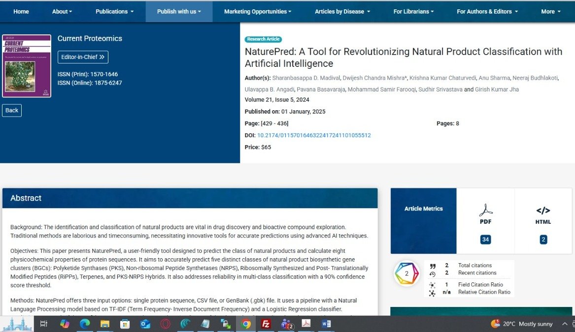 NaturePred: A Tool for Revolutionizing Natural Product Classification with Artificial Intelligence.