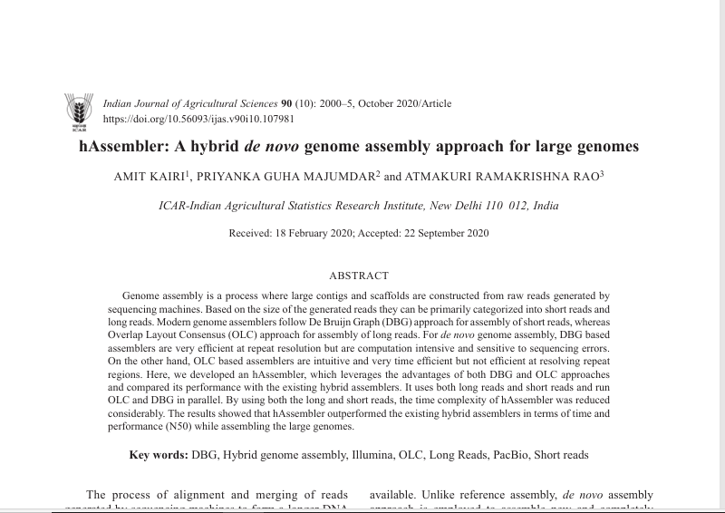 hAssembler: A hybrid de novo genome assembly approach for large genomes.