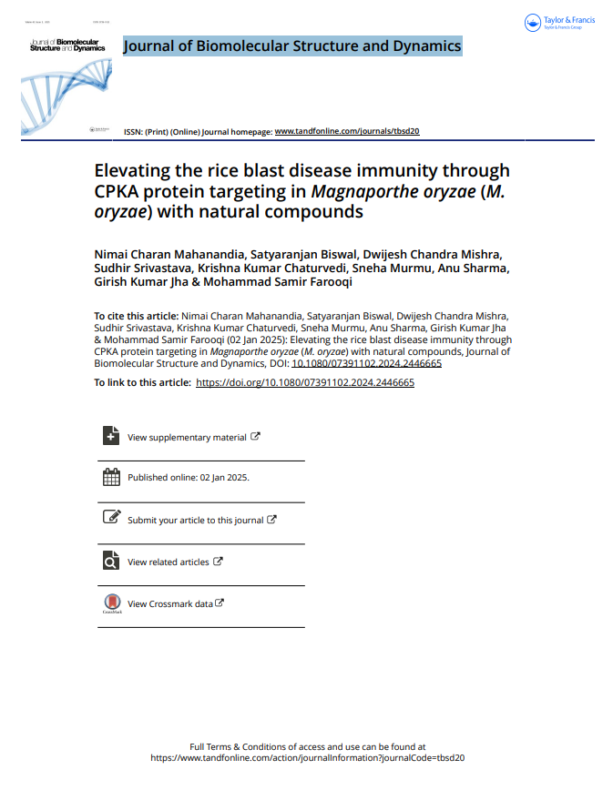Elevating the rice blast disease immunity through CPKA protein targeting in Magnaporthe oryzae (M. oryzae) with natural compounds