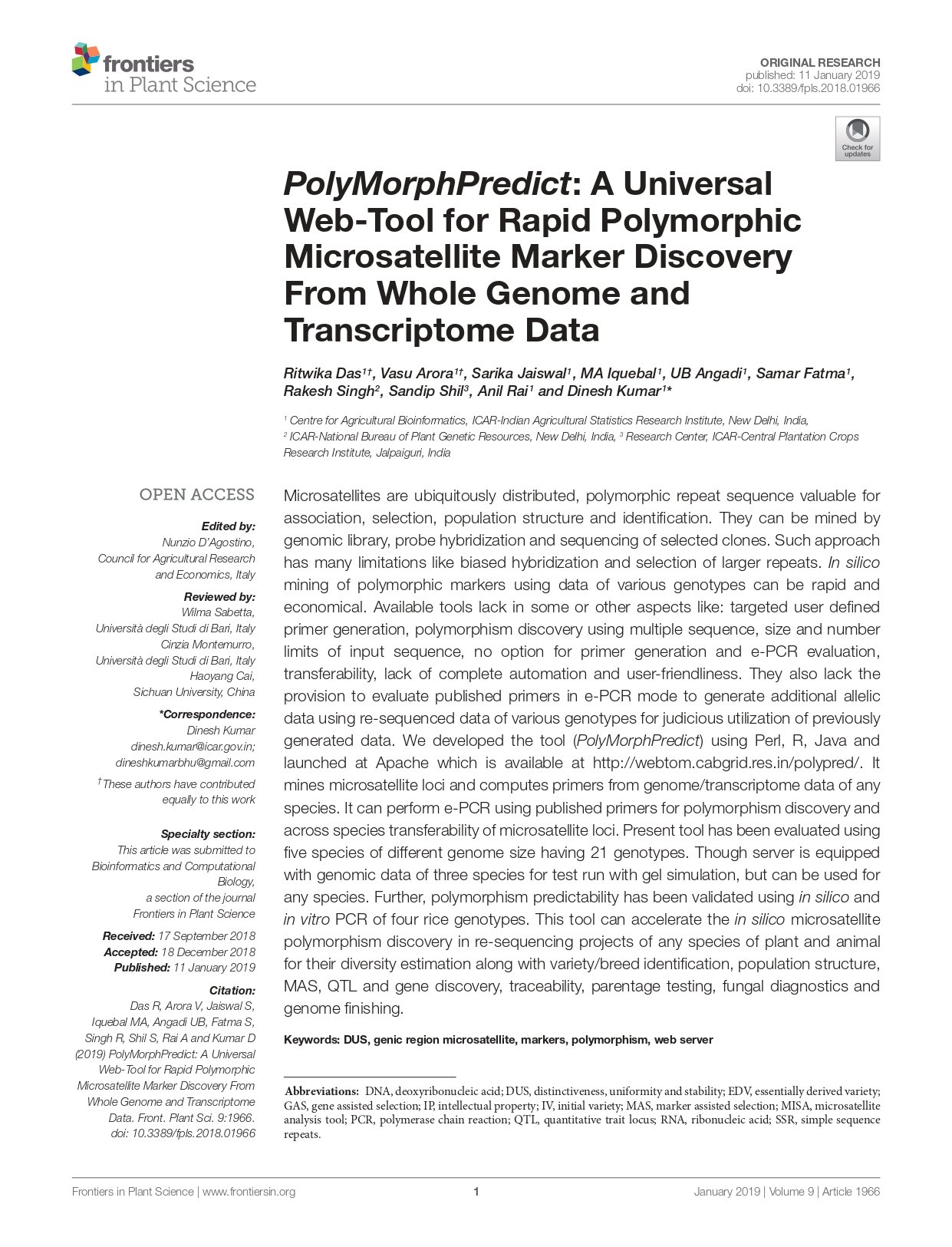 PolyMorphPredict: A Universal Web-Tool for Rapid Polymorphic Microsatellite Marker Discovery From Whole Genome and Transcriptome Data