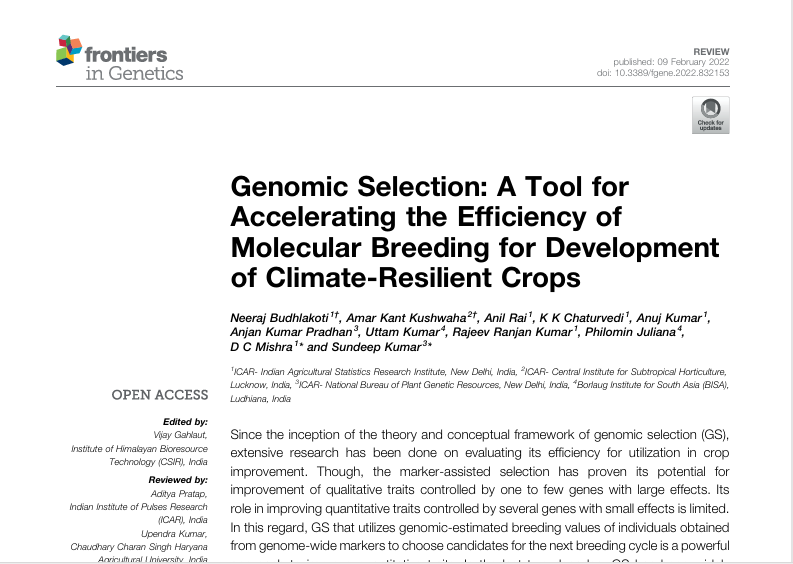Genomic Selection: A Tool for Accelerating the Efficiency of Molecular Breeding for Development of Climate Resilient Crops