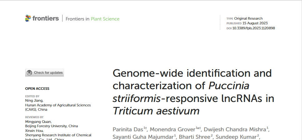 Genome-wide identification and characterization of Puccinia striiformis responsive lncRNAs in Triticum aestivum.