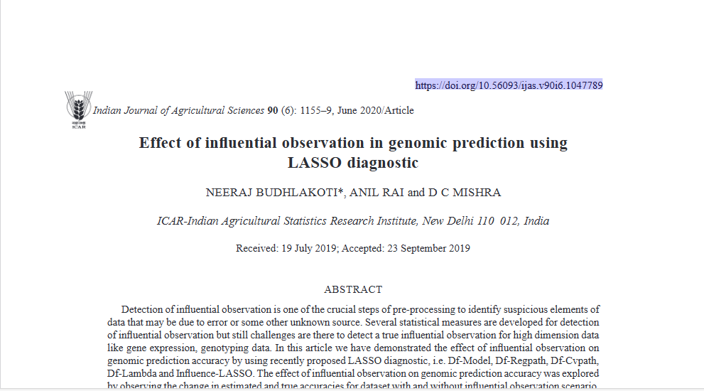 Effect of influential observation in genomic prediction using LASSO diagnostic