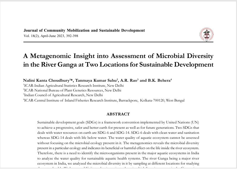 A Metagenomic Insight into Assessment of Microbial Diversity in the River Ganga at Two Locations for Sustainable Development