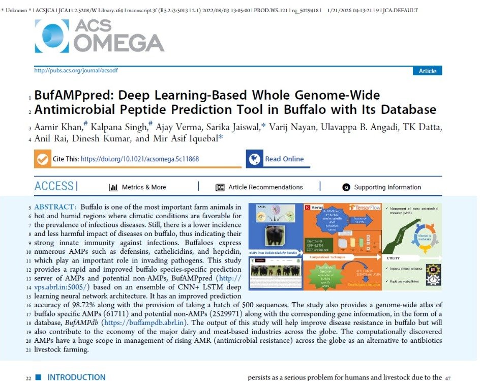 BufAMPpred: Deep learning-based whole genome-wide antimicrobial peptide prediction tool in buffalo with its database.