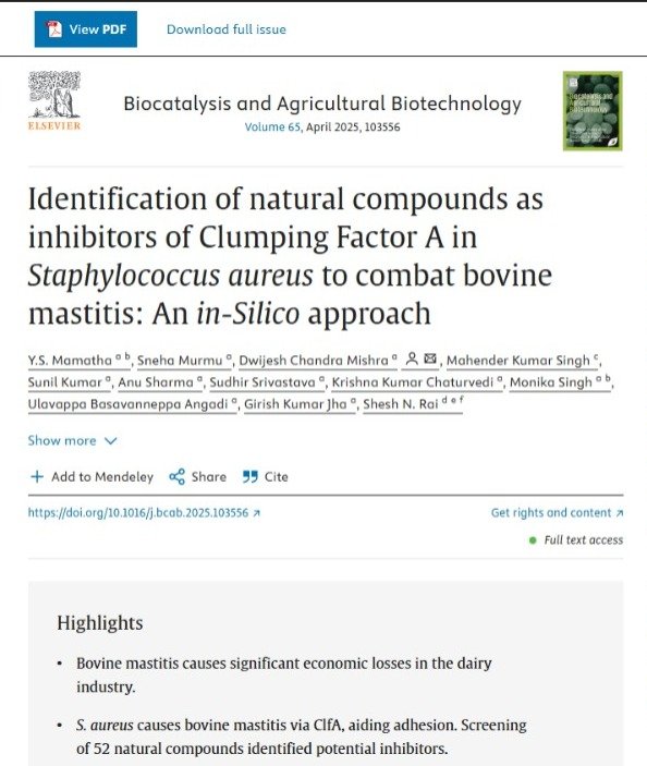 Identification of natural compounds as inhibitors of Clumping Factor A in Staphylococcus aureus to combat bovine mastitis: An in-Silico approach