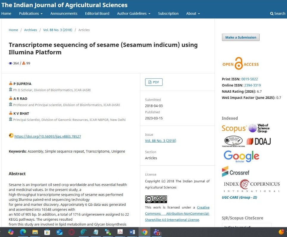 Transcriptome Sequencing of sesame (Sesamum indicum L.) using Illumina Platform.
