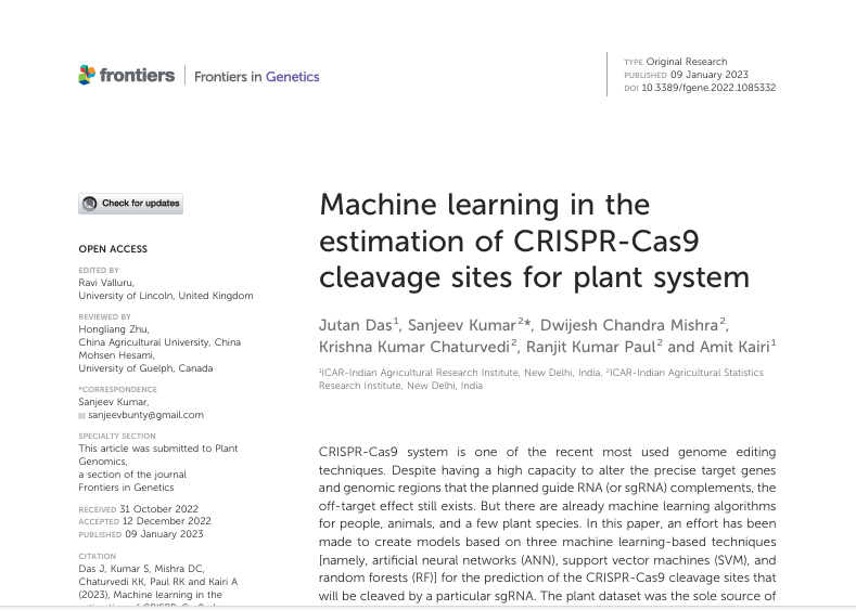 Machine learning in the estimation of CRISPR-Cas9 cleavage sites for plant system.