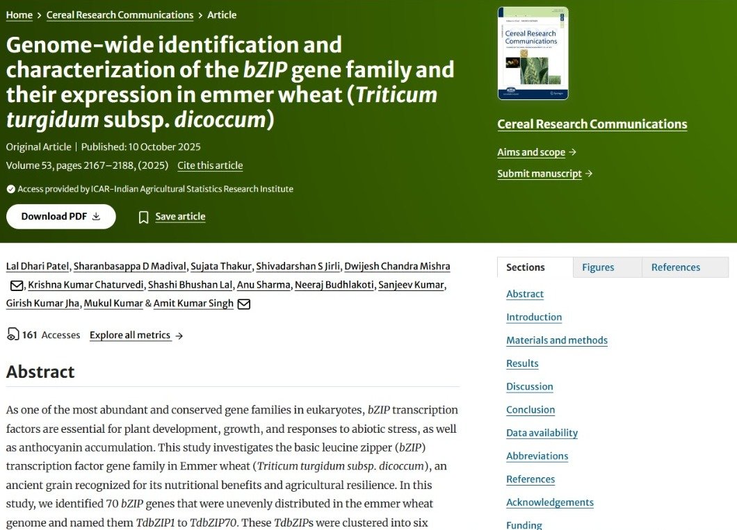 Genome-wide Identification and Characterization of the bZIP Gene Family and their Expression in Emmer Wheat (Triticum turgidum subsp. dicoccum).