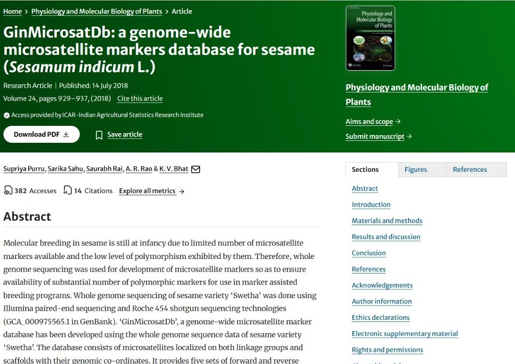GinMicrosatDb: a genome-wide microsatellite markers database for sesame (Sesamum indicum L.)