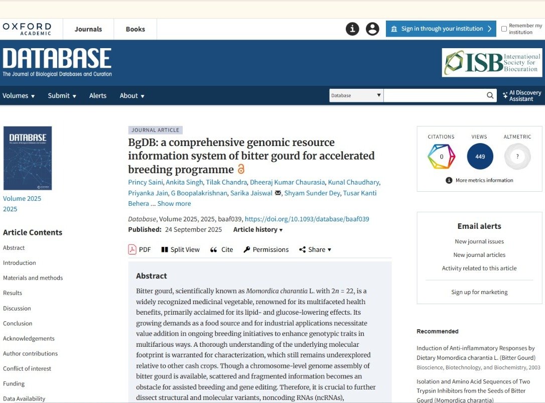 BgDB: A comprehensive genomic resource information system for bitter gourd to accelerate future breeding and interventions.
