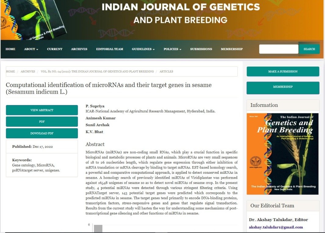 Computational identification of microRNAs and their target genes in sesame (Sesamum indicum L.)
