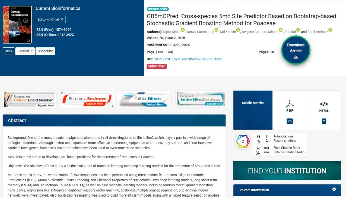 GB5mCPred: Cross-species 5mc Site Predictor Based on Bootstrap-based Stochastic Gradient Boosting Method for Poaceae